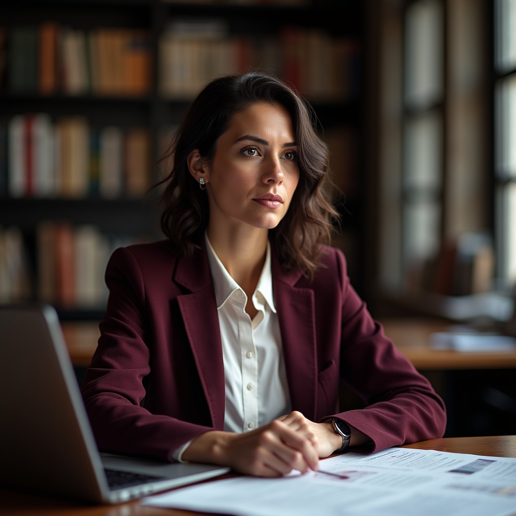 Regulatory researcher at FiscaLynx, female professional reviewing documents